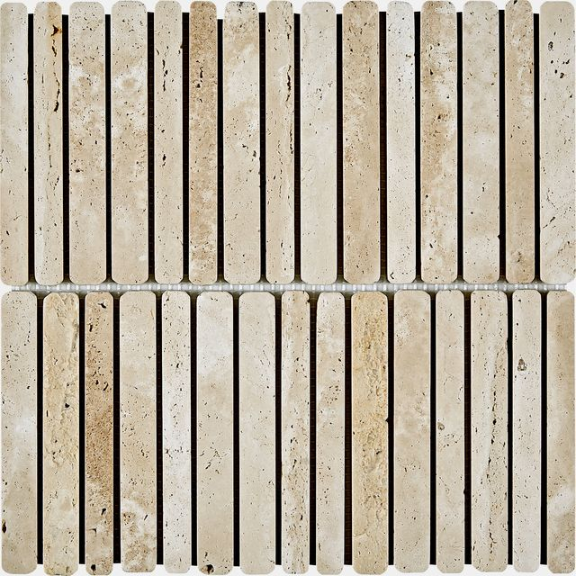Tumbled Brushed Travertine Strip Mosaic-TRV11