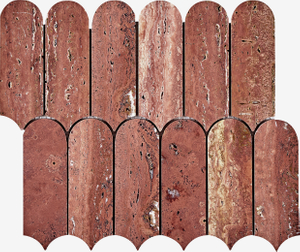 Red Travertine Feather Arched Mosaic-TRR21