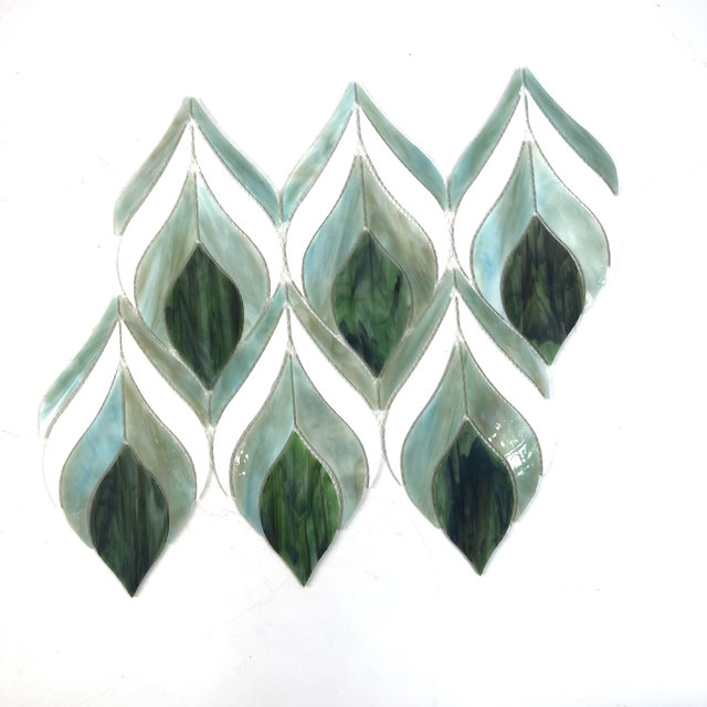 Green Colored Glass Mosaic Tile for Accent Wall-KQS71