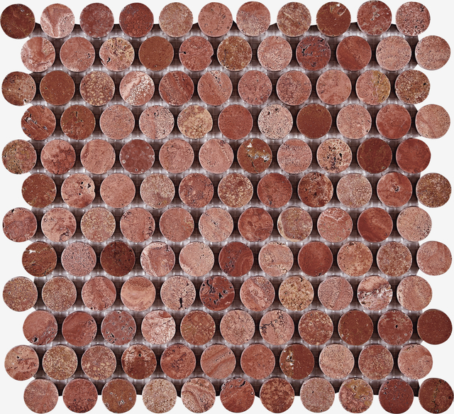 Red Travertine Penny Mosaic-TRR12