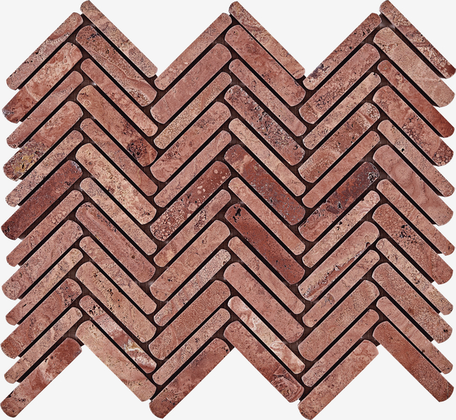 Red Travertine Herringbone Mosaic-TRR13