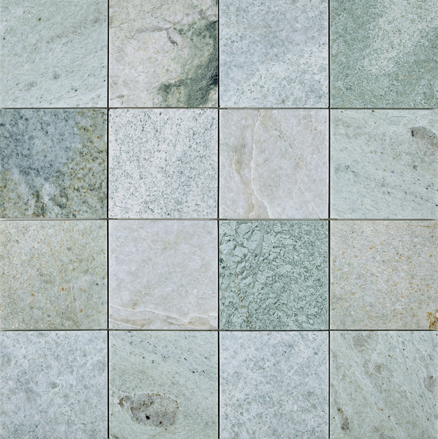 White Base Green Vein Marble Mosaic–EME25