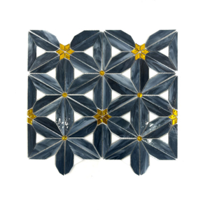 Blue Floral Colored Glass Mosaic-HBS40