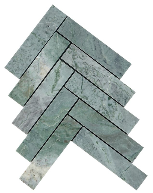 Marble Herringbone Backsplash-Jade Green Color