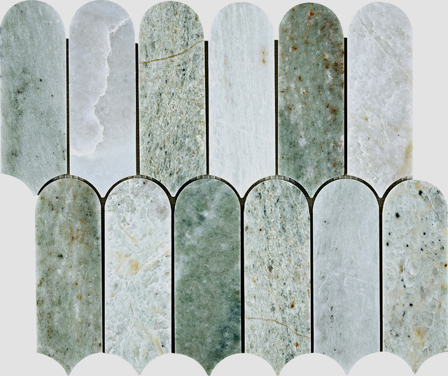 Emerald Marble Feather Arched Mosaic-EME21