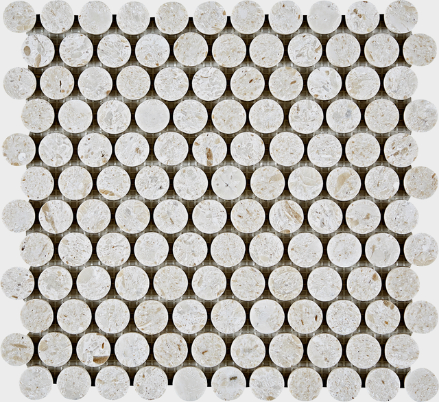 Golden Beige Round Stone Mosaic Tile-BOT12
