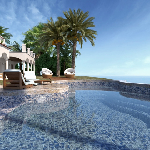 Matte Finish Swimming Pool Mosaic Tile 97x97mm-Amazon Blue
